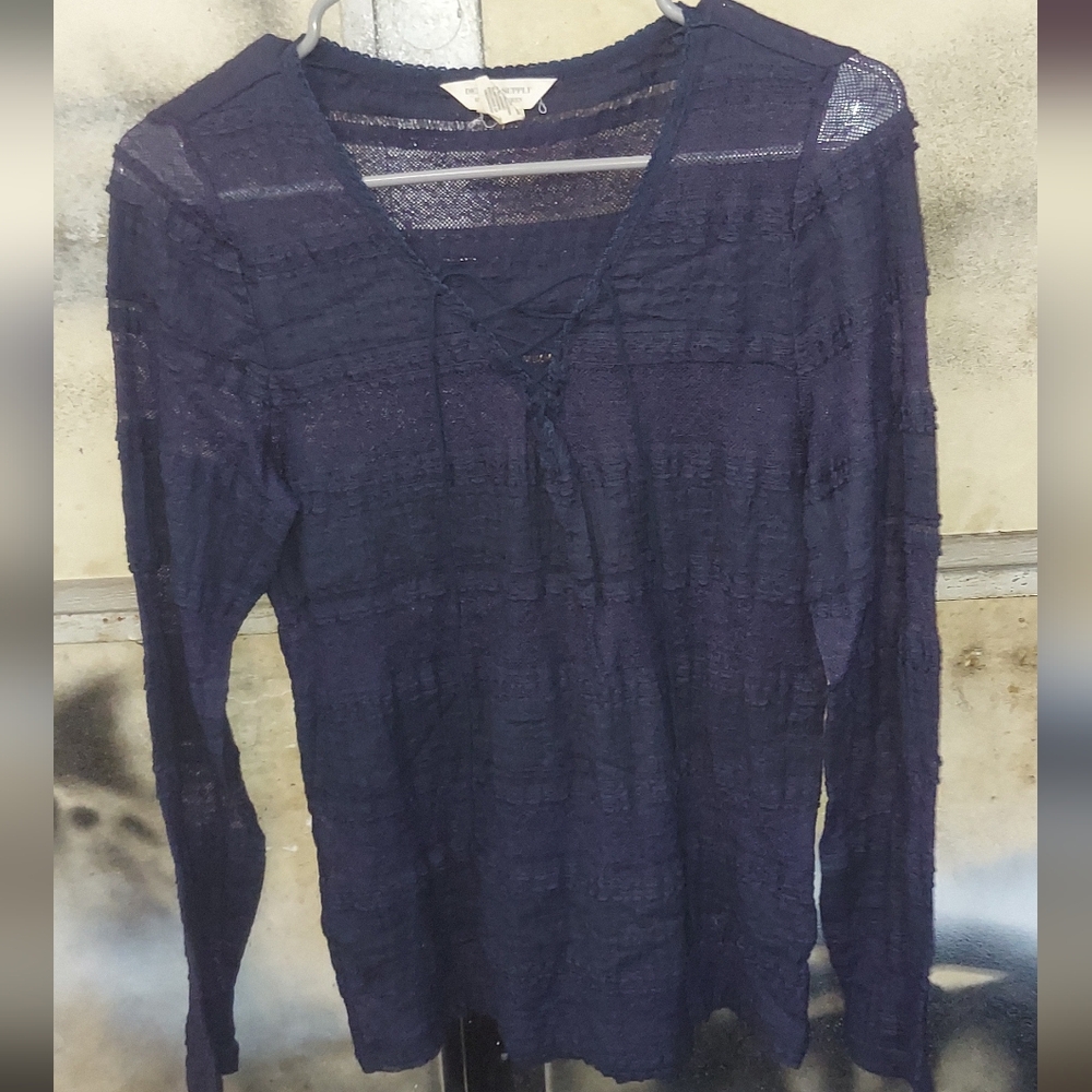 Denim & Supply Ralph Lauren blue mesh lace tie top womens LARGE